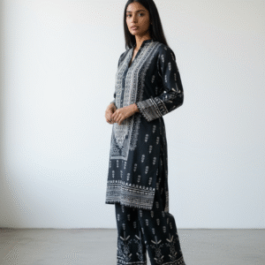 Black and White Printed Silk Co-ord Set