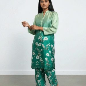 Green Ombre Floral Printed Silk Co-ord Set
