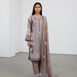 Lilac and Purple Floral Printed Cotton Suit