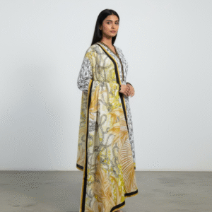 White and Black Cotton Suit with Yellow Accent Dupatta