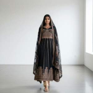 Black and Gold Embroidered Anarkali Suit