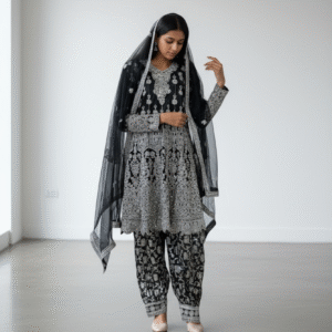 Black and Silver Embroidered Punjabi/Afghani Suit
