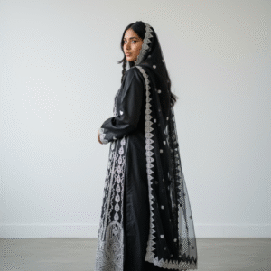 Black and White Embroidered Anarkali Sharara Set