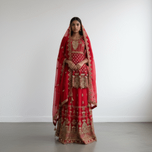 Red one-leg Sharara suit