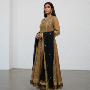 Bronze and Black Embroidered Anarkali Suit