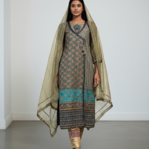 Multicolour Printed and Embroidered anarkali style Suit