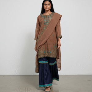 Navy Blue Embroidered Gharara Set