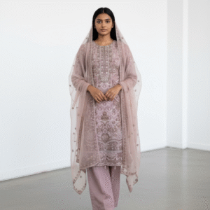 Dusty Rose and Silver Embroidered Straight-Cut Suit