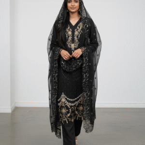 Black and Gold Embroidered Straight-Cut Suit