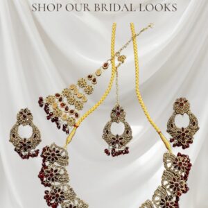5-piece Maroon and Gold Beaded Bridal Jewellery Set