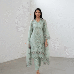 Light Mint Green Embroidered Straight-Cut Suit