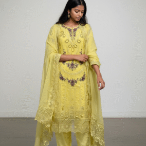 Pastel Yellow Embroidered Straight-Cut Suit