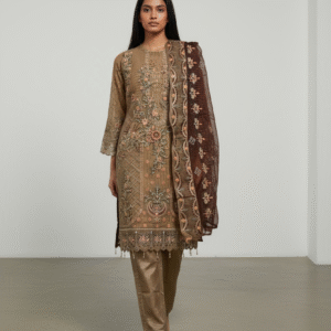 Coffee Brown and Maroon Embroidered Straight-Cut Suit