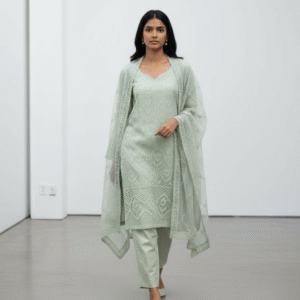 Light Sage Green Embroidered Straight-Cut Suit