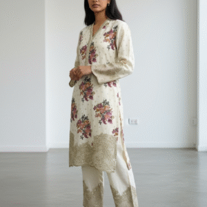 Ivory and Floral Embroidered co-ord Suit
