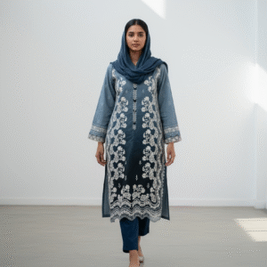 Slate Blue and Black Ombre Embroidered Straight-Cut Suit