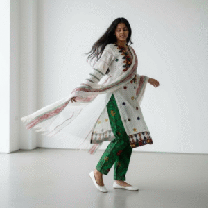 White Multicolour Sindhii-Inspired Embroidered Suit