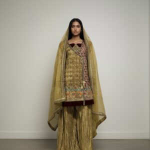 Mustard Organza and silk sharara dress