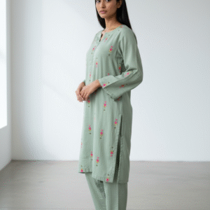 Sage Green 2‑Piece Kurta Set with Subtle Floral Print