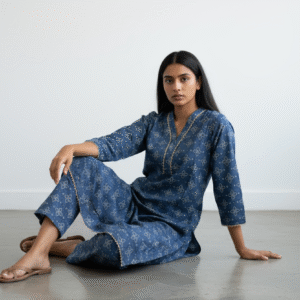 Blue Chunri Patterned Cotton 2-piece Co-ord Set