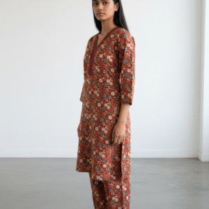 Maroon Floral Printed 2-Piece cotton Co-ord Set