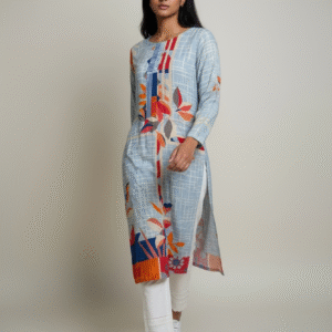 Light Blue Abstract Printed Linen Suit