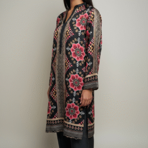 Black and Pink Floral Silk Co-ord Set