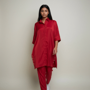 Red Collared Baggy Tunic Co-ord Set