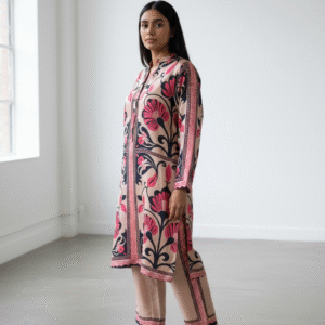 Peach Floral Silk Co-ord Set