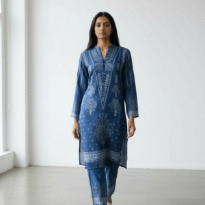 Teal and Pink Floral Printed Silk Co-ord Set