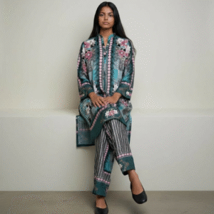 Teal and Pink Floral Printed Salwar Suit