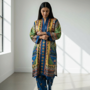 Blue Multi-Color Digital Print Silk Co-ord Set