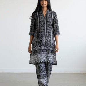 Black and White Printed Silk Co-ord Set