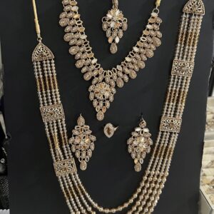 Luxury Champagne Gold Kundan Bridal Jewelry Set (6-Piece Complete Set)