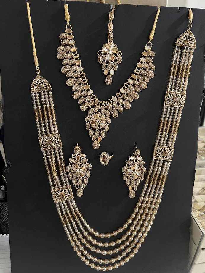 Luxury Champagne Gold Kundan Bridal Jewelry Set (6-Piece Complete Set)