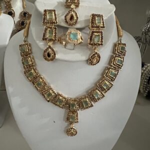 Contemporary Chic: Mint Green & Gold Statement Set